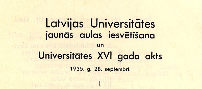 MĒNEŠA PRIEKŠMETS. Jaunās aulas iesvētīšanas un Universitātes 16 gadu jubilejas akta programma